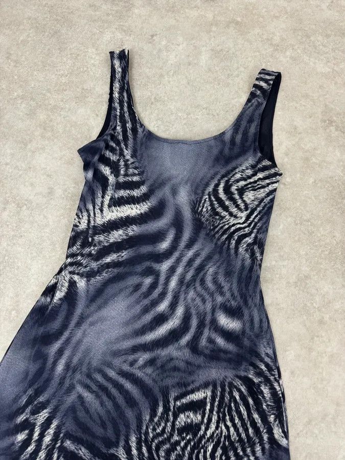 2000s Roberto Cavalli Blue Mesh Zebra Hallucination Dress
