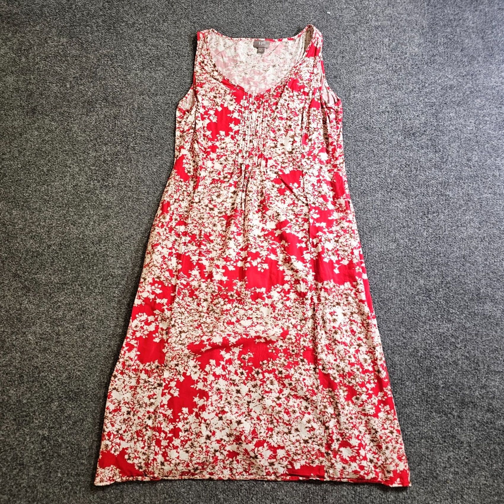 J. Jill J. Jill Dress Womens 6 Red Floral Midi Pleated Sleeveless Casual Cocktail Dress Size M / US 6-8 / IT 42-44 - 2 Thumbnail