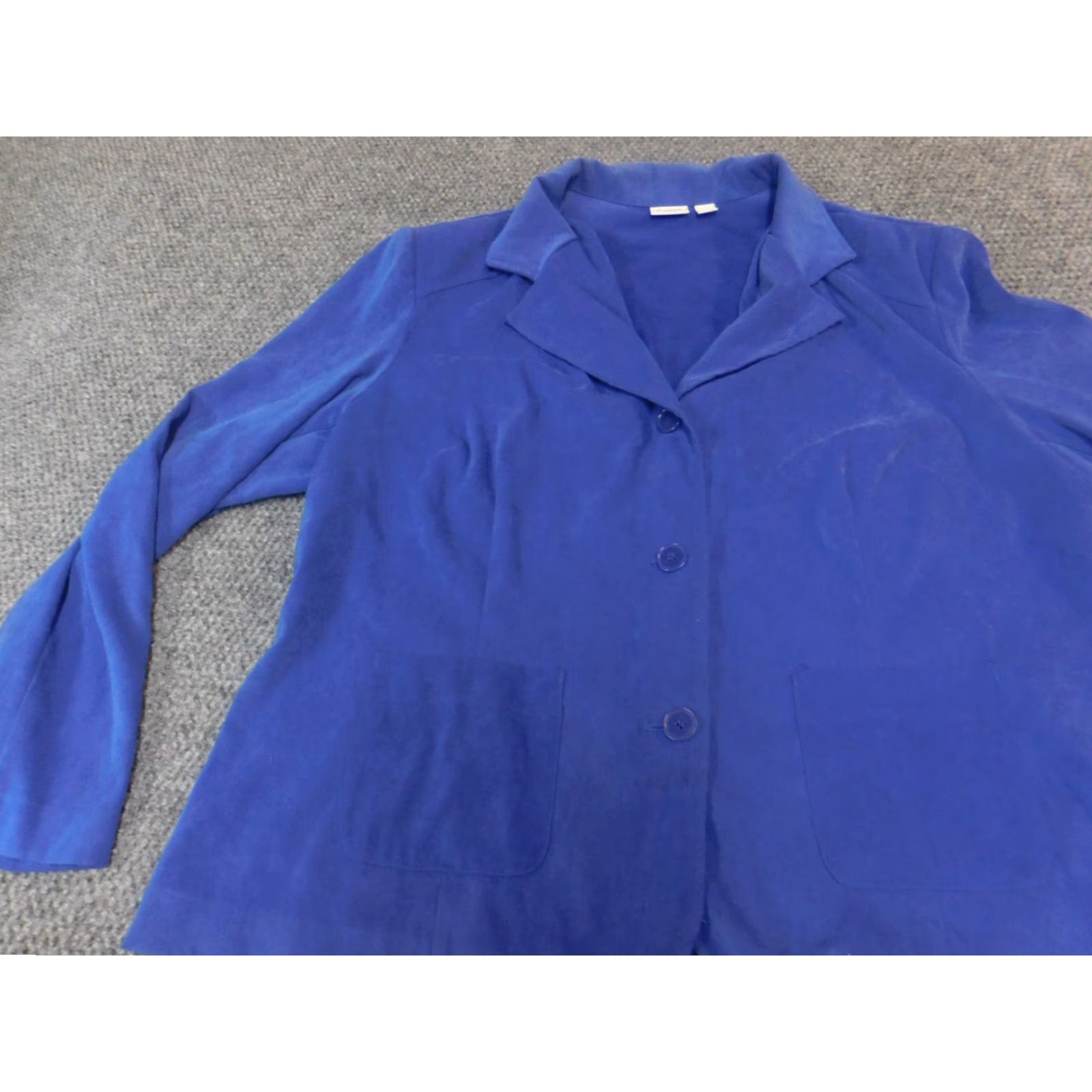 Vintage Cato Blazer Womens 24W Blue One-Button Notch Lapel Short Sleeve Solid Modern Tuxedo Lightweight Fall Winter Plus Size Jacket Coat Size 4XL / US 24-26 - 3 Thumbnail