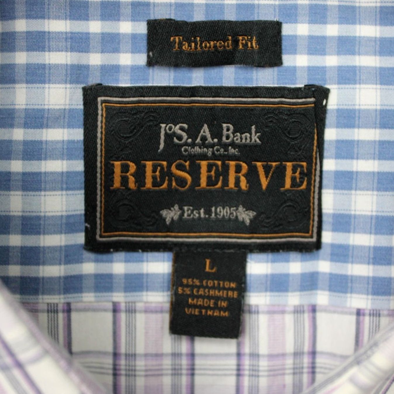Jos. A. Bank Jos A Bank Reserve Shirt Mens Large Purple/Blue Plaid Cotton/Cashmere Tailored Fit L/S Size US L / EU 52-54 / 3 - 6 Thumbnail