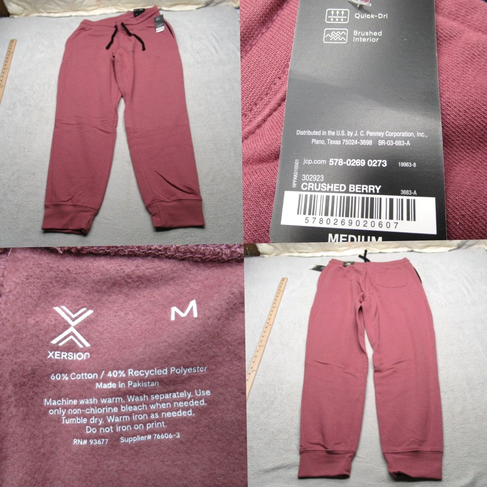 Vintage Xersion Jogger Pants Mens Medium Quick-Dri Brushed Interior Crushed Berry NEW Size US 31 - 2 Thumbnail