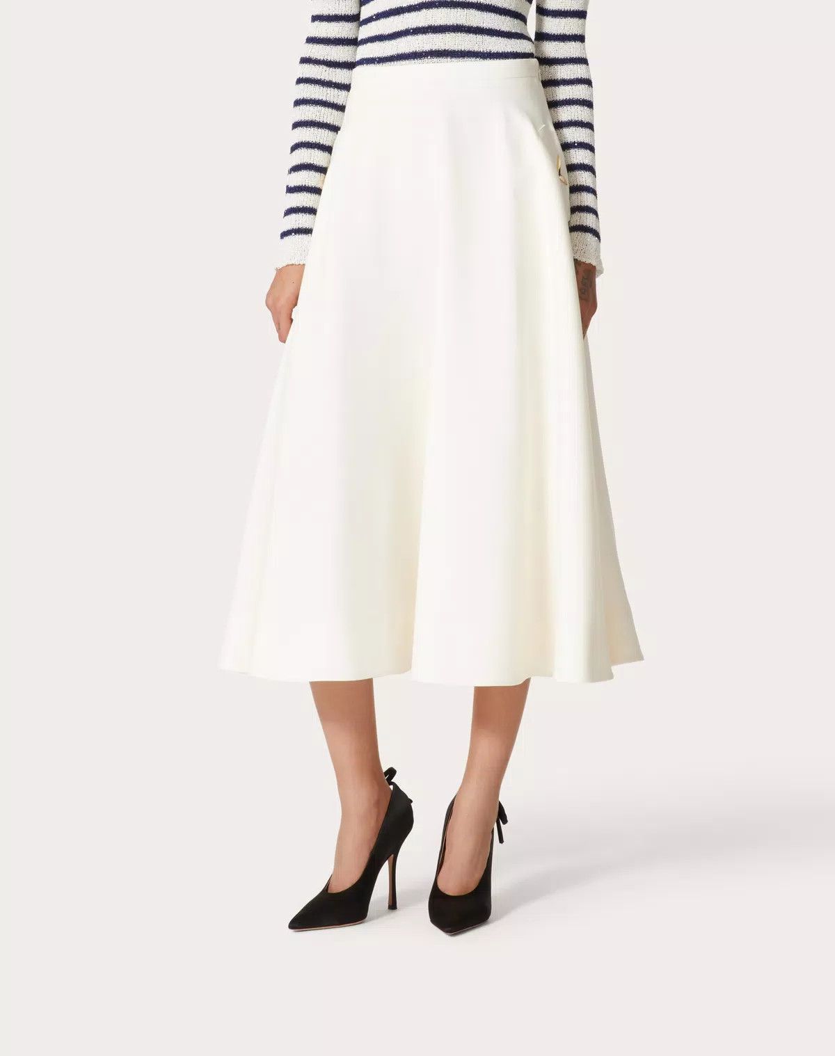 Valentino o1s1wg110625 Crepe Couture Midi Skirt in White Size M / US 6-8 / IT 42-44 - 4 Thumbnail