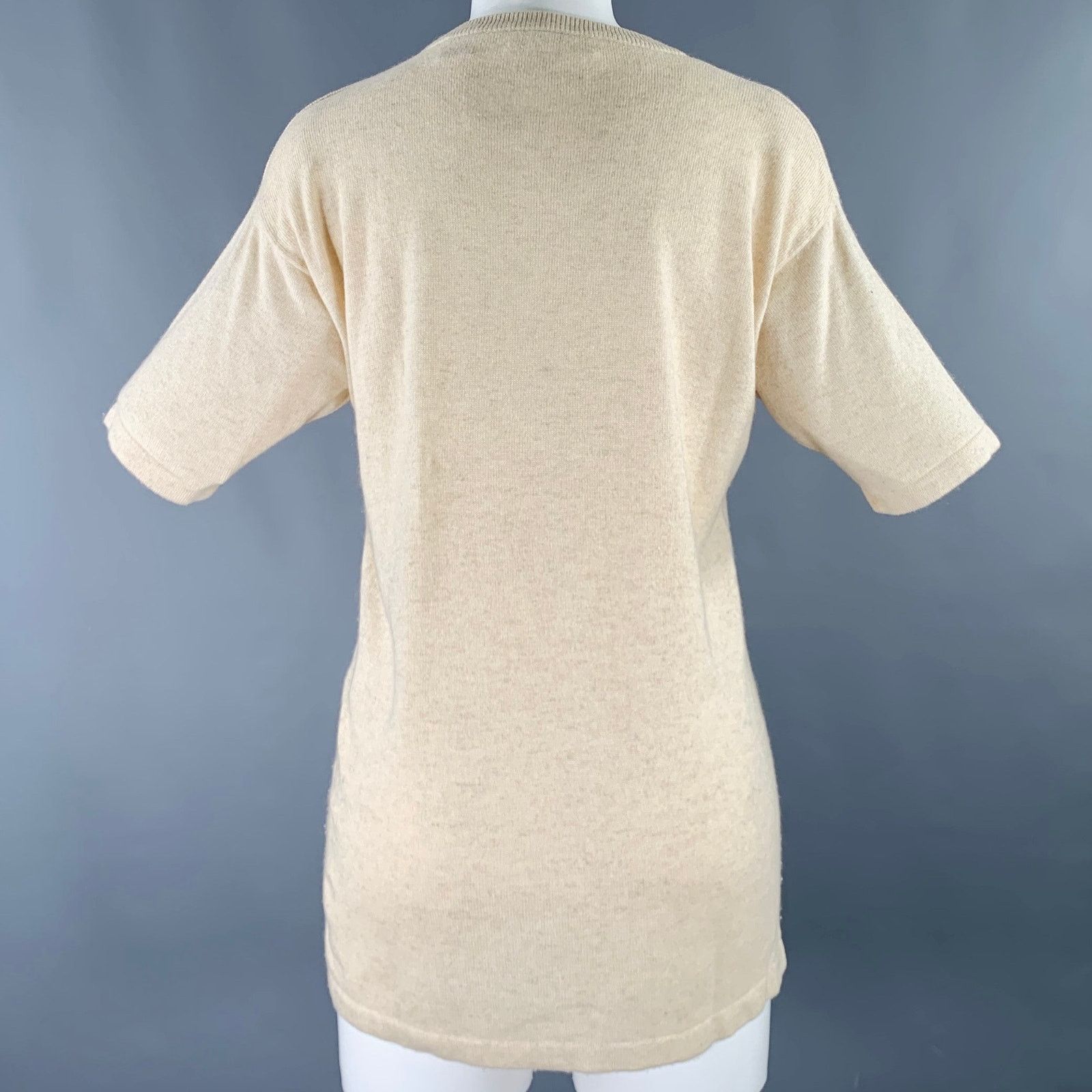 Tse TSE Size M Beige Oatmeal Cashmere Silk Short Sleeve Pullover Size M / US 6-8 / IT 42-44 - 3 Thumbnail