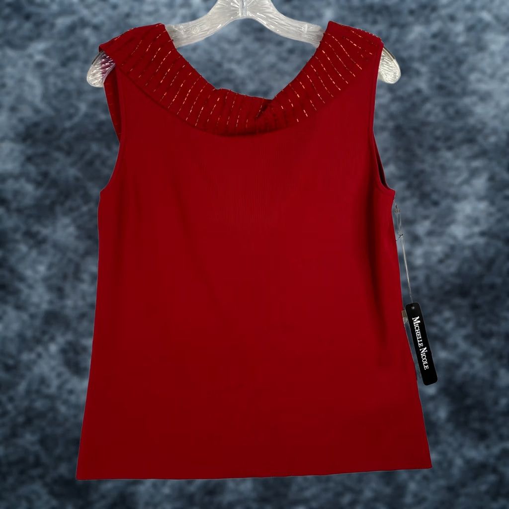 Vintage Michelle Nicole Top Womens XL Red Beaded Scoop Back Slouch Neck Knit Blouse, NWT, Casual, XS? Size XL / US 12-14 / IT 48-50 - 1 Thumbnail
