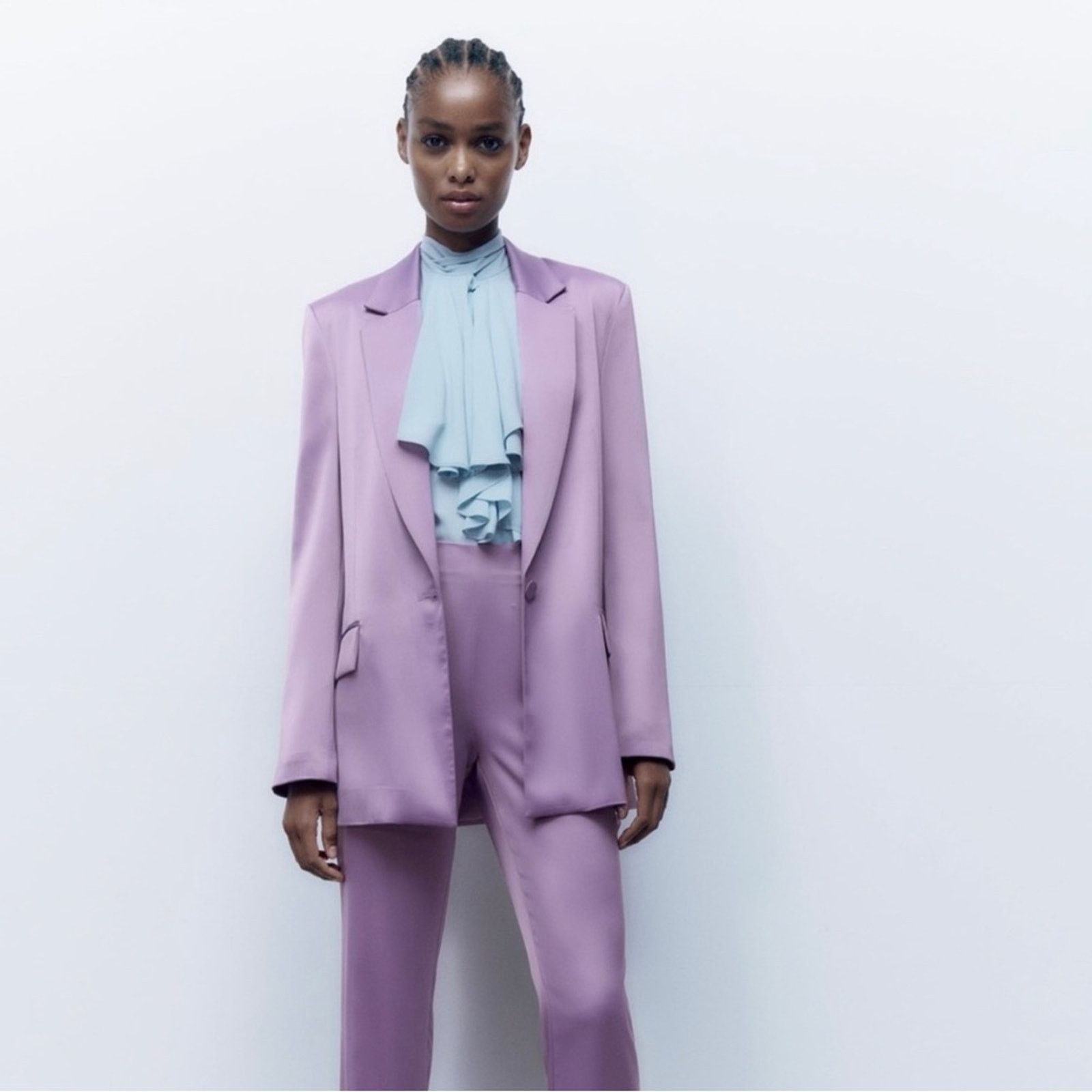 Zara ZARA SATIN EFFECT BLAZER LILAC Size XS / US 0-2 / IT 36-38 - 18 Thumbnail