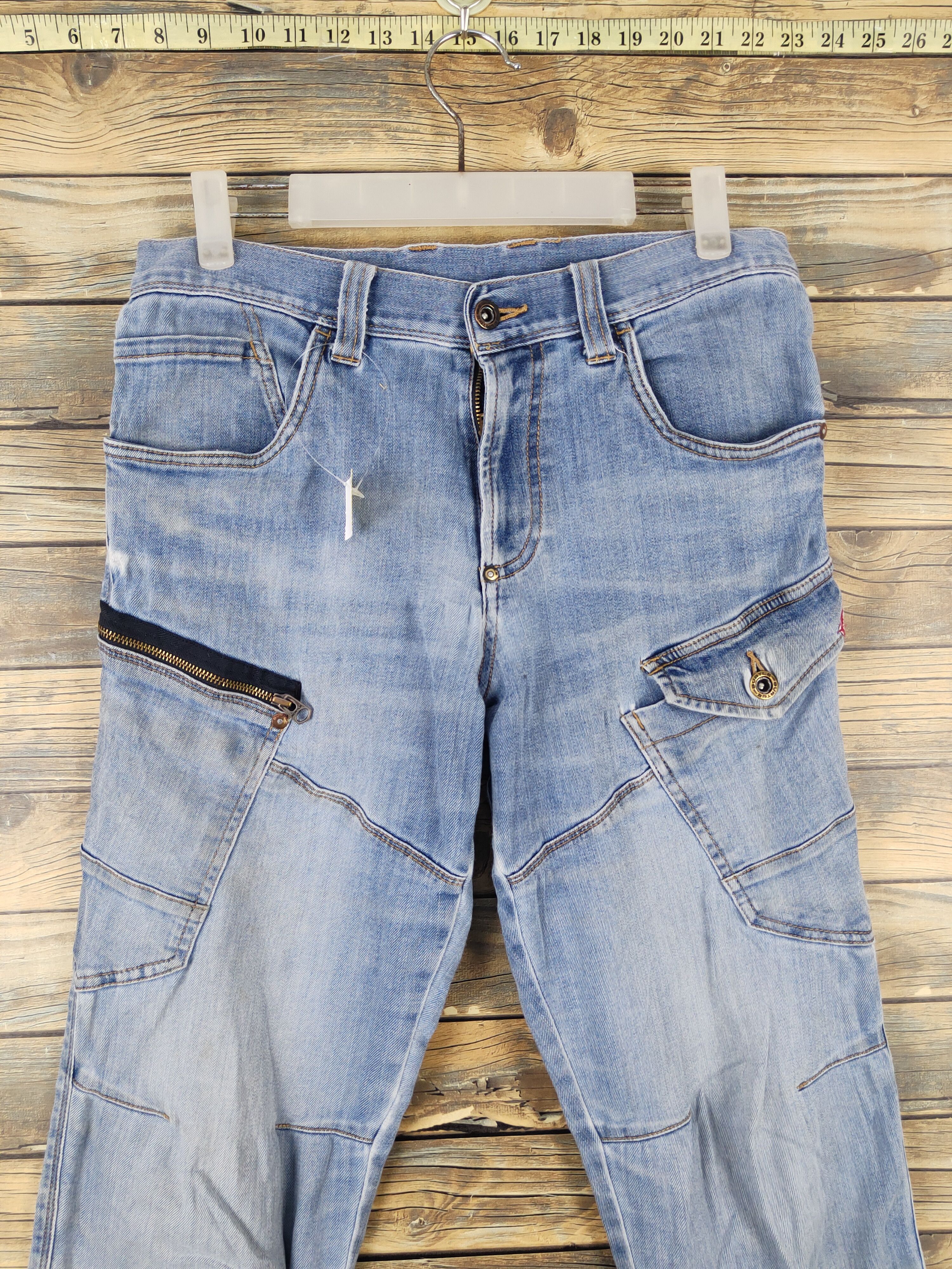Japanese Brand Burtle Blue Distressed Ripped Soft denim Jeans #W1976 Size US 31 - 2 Thumbnail