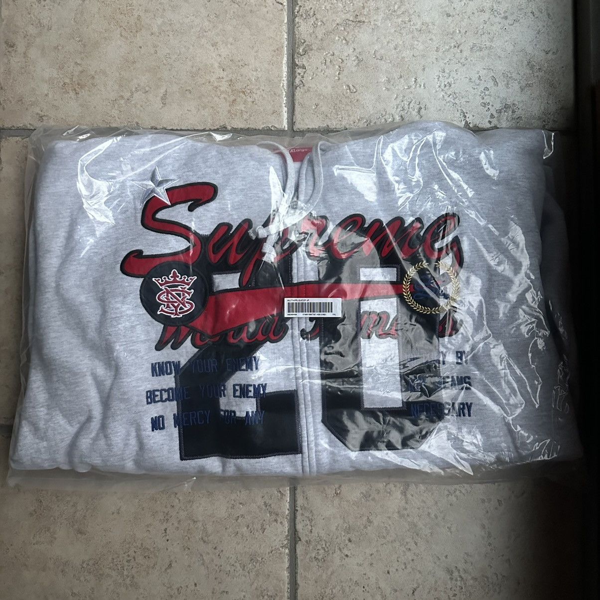 Supreme Supreme Warriors Applique Zip Up Hooded Sweatshirt Ash Grey Size US XXL / EU 58 / 5 - 1 Thumbnail
