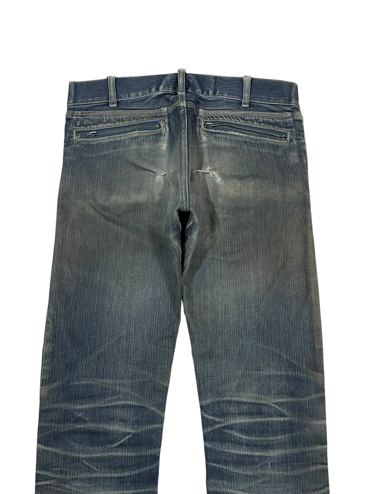 If Six Was Nine Vtg Japanese Multi Zip Bondage Style Mud Wash Ripped Jeans Size US 33 - 9 Thumbnail