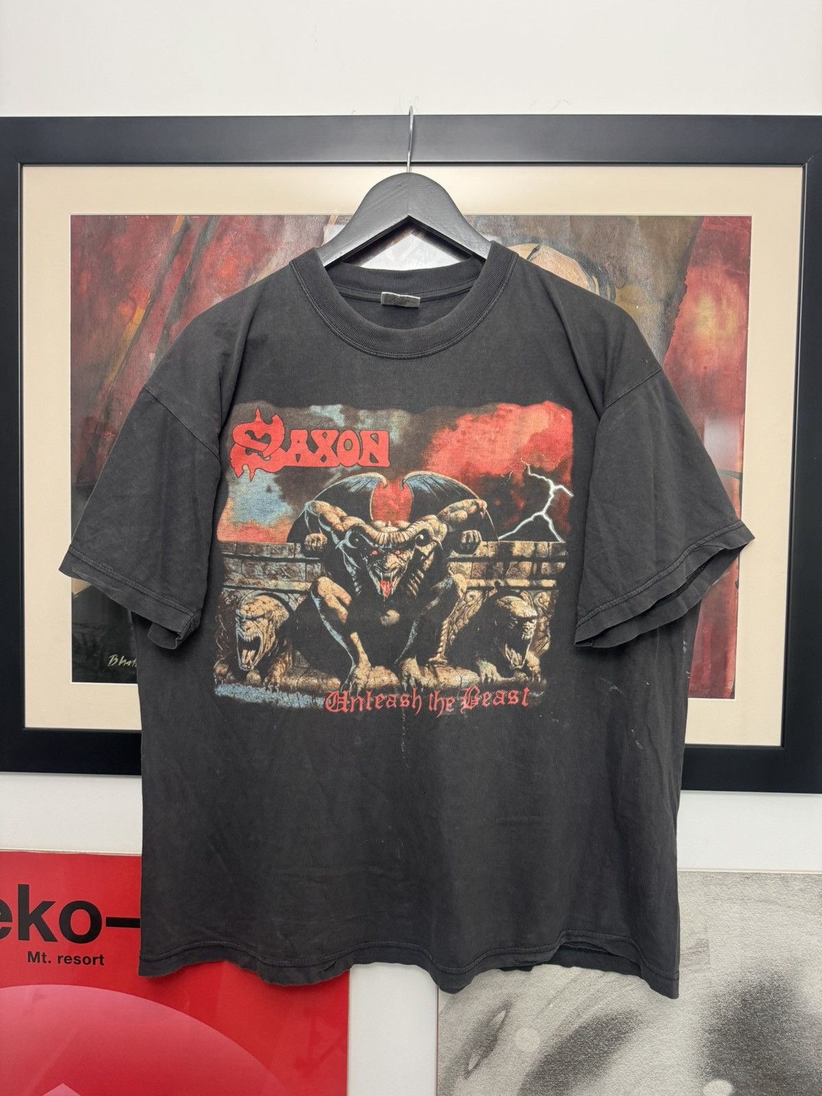 Band Tees Saxon 1998 Unleash The Beast Tour Heavy Metal Band Tee Wash Size US XL / EU 56 / 4 - 1 Thumbnail