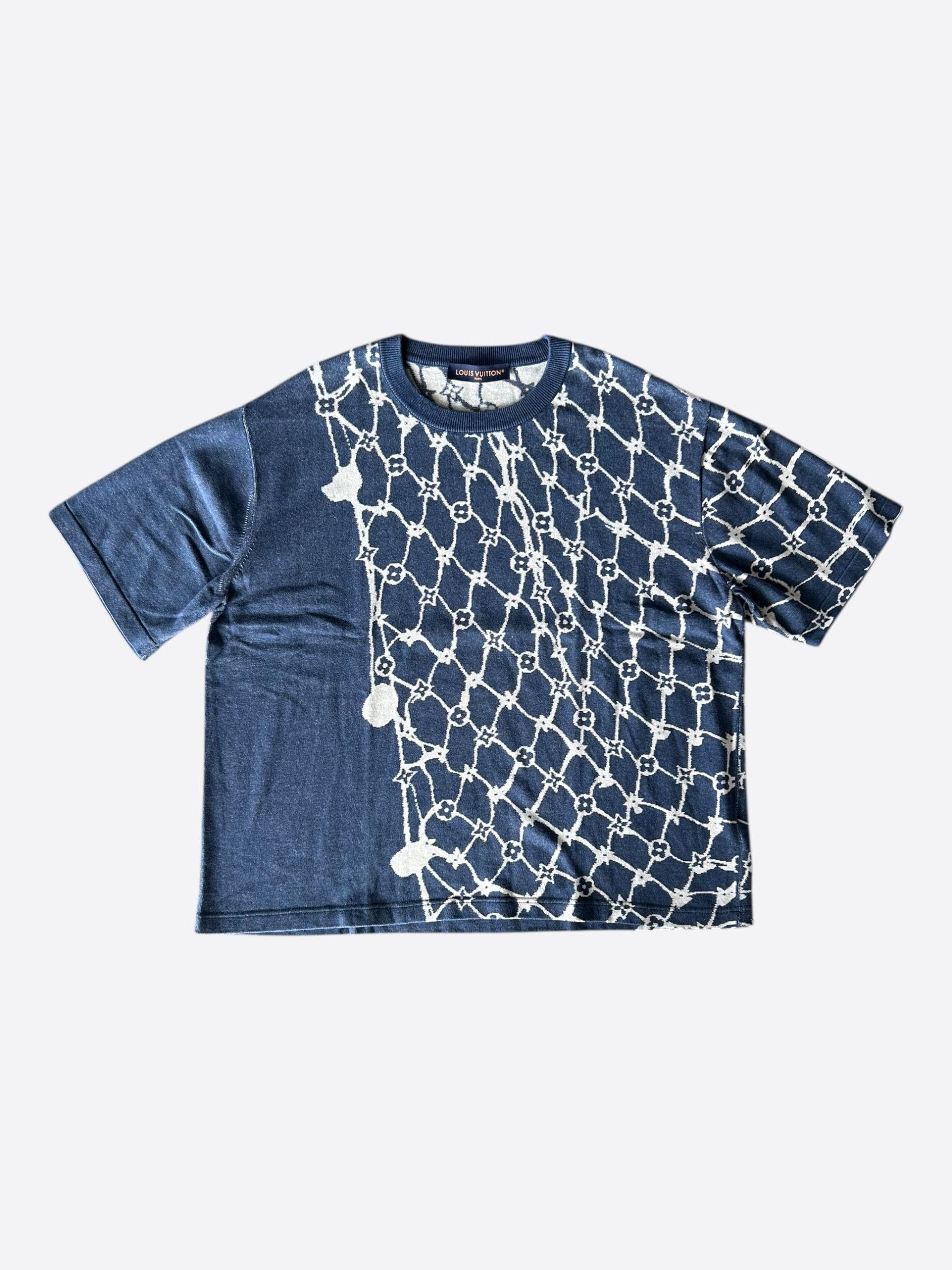 Louis Vuitton Blue & White Barb Wire Monogram Intarsia T-Shirt Size US XXL / EU 58 / 5 - 1 Thumbnail