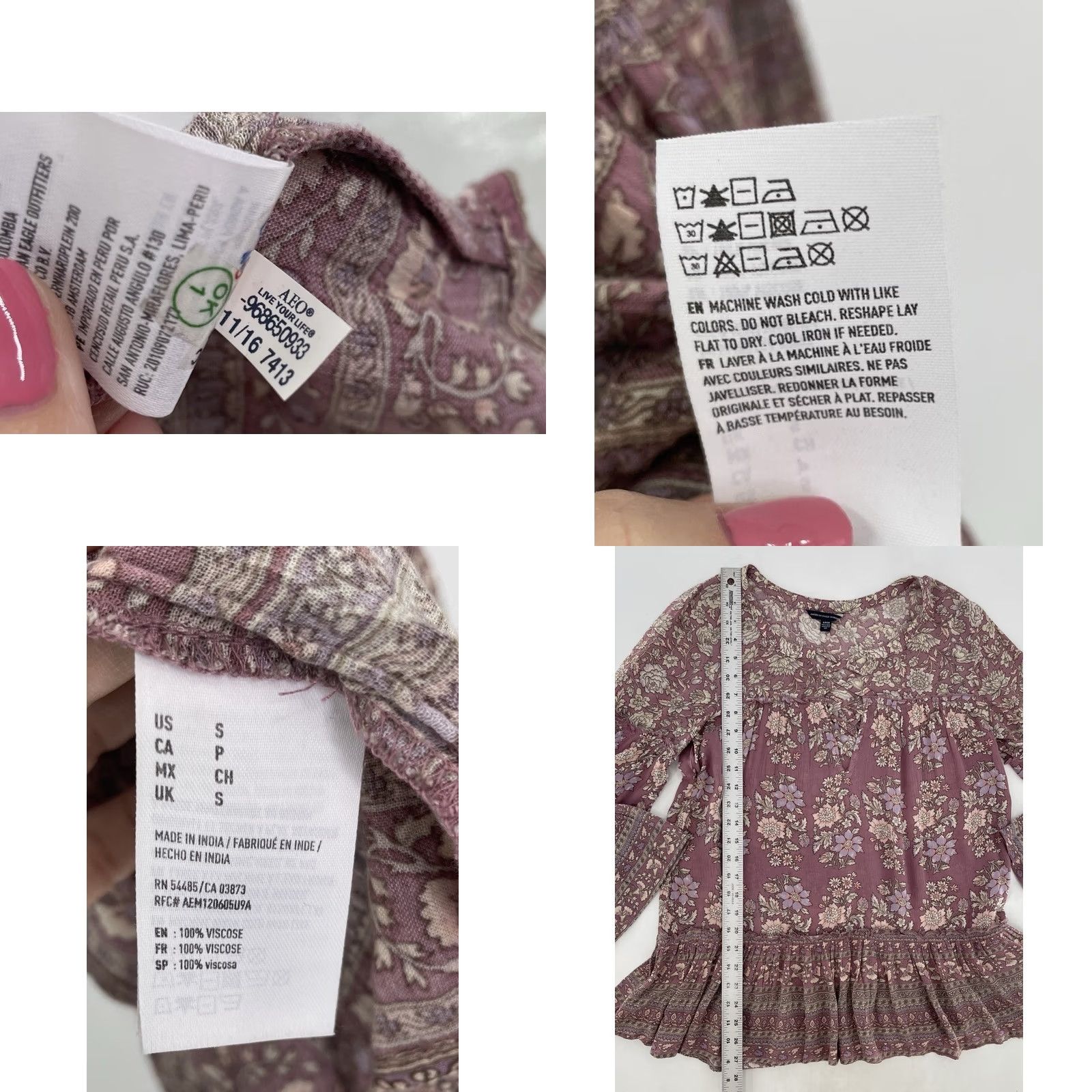 American Eagle Outfitters American Eagle Outfitters Blouse Boho Peasant Bell Sleeve Multicolor Floral Relaxed Size S Womens Size S / US 4 / IT 40 - 8 Thumbnail