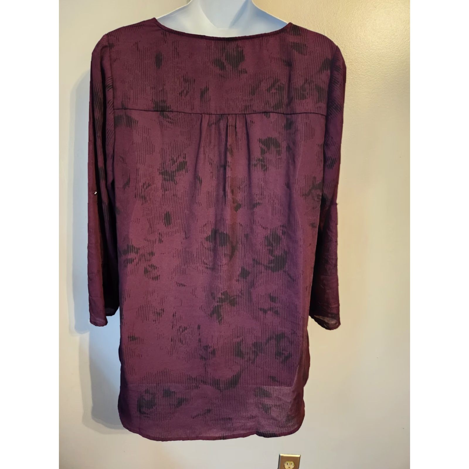 Vintage Apt 9 Dark Purple Black Abstract High Low Hem Tunic Top 2X Plus Shirt Ladies V-Neck Long Sleeve Polyester Blouse Tunic - Plus Size 2X Size XXL / US 16-18 / IT 52-54 - 6 Thumbnail