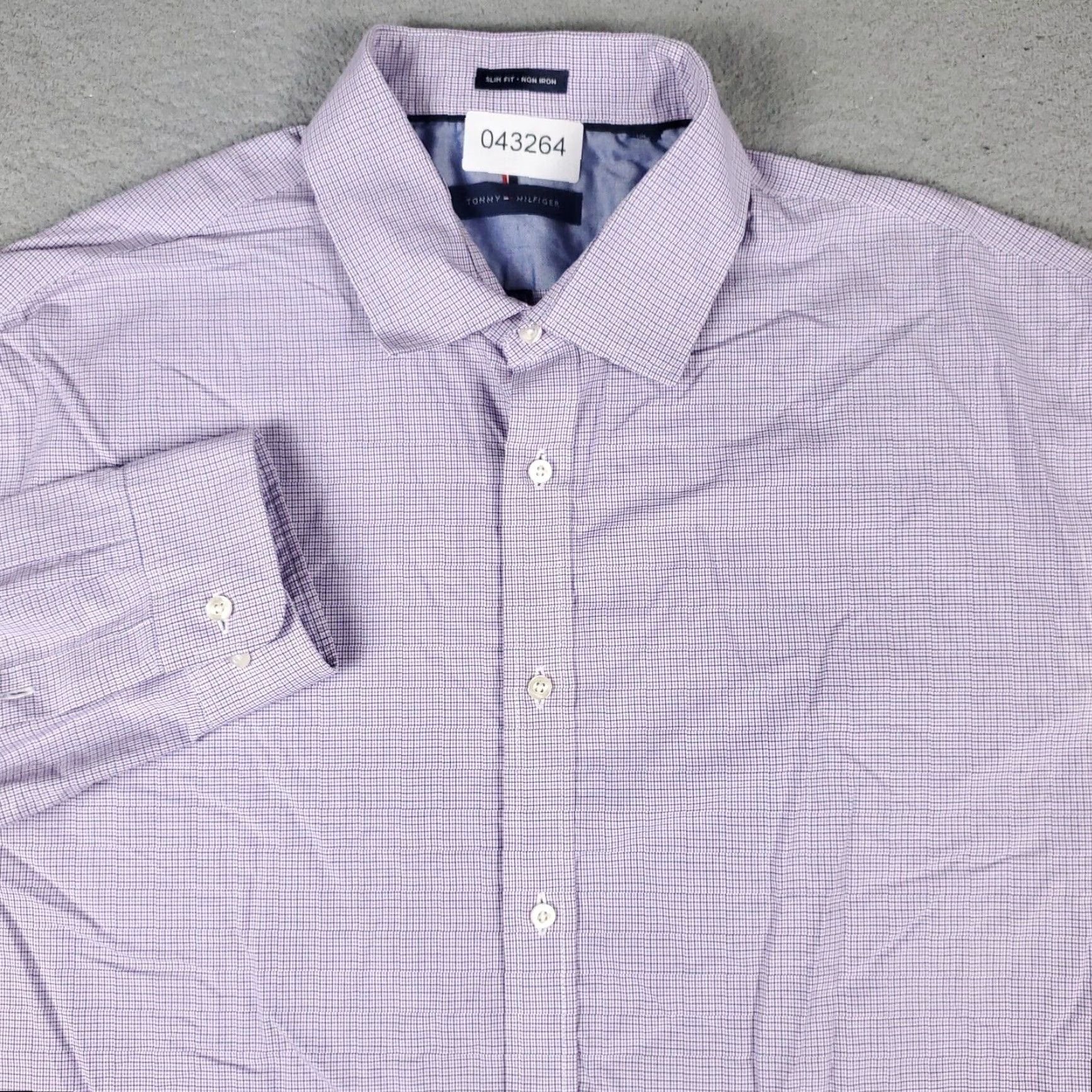 Tommy Hilfiger Tommy Hilfiger Dress Shirt 17.5 Purple Check Long Sleeve Button Up Mens Size 46R - 2 Thumbnail