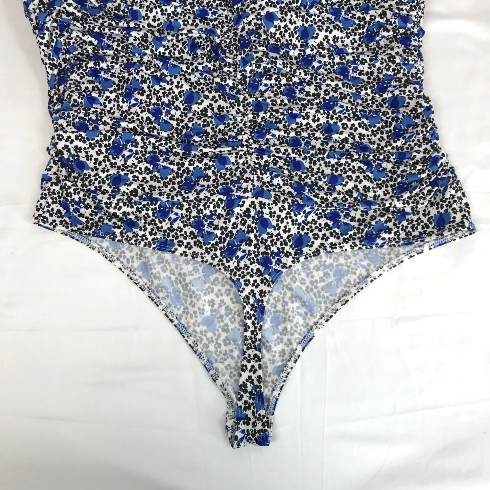 Express Express Body Contour Halter Top XL Blue Black Floral Ruched Sleeveless NWT Size XL / US 12-14 / IT 48-50 - 6 Thumbnail