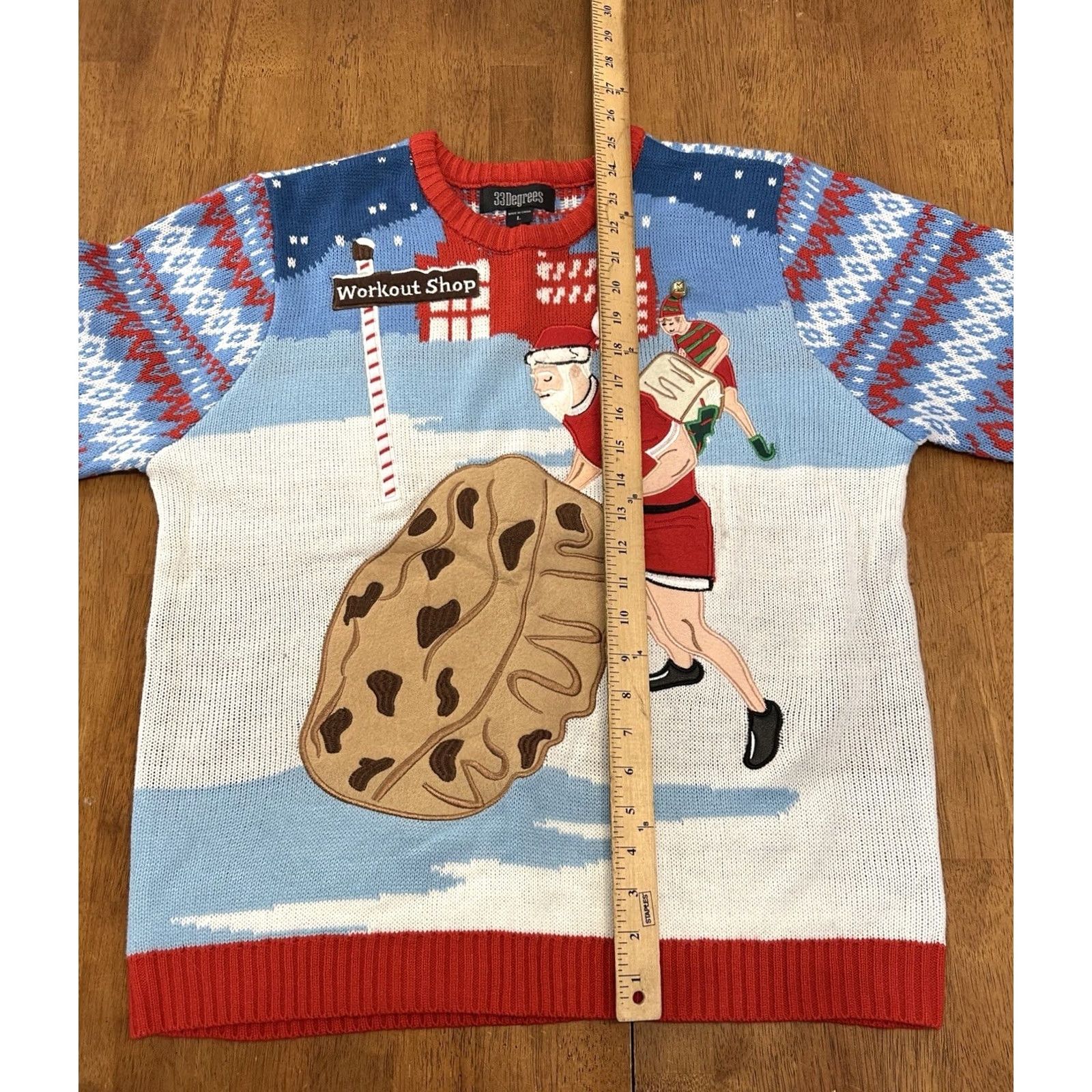 Vintage 33 Degrees Ugly Christmas Sweater Large Workout Shop Santa Size US L / EU 52-54 / 3 - 5 Thumbnail