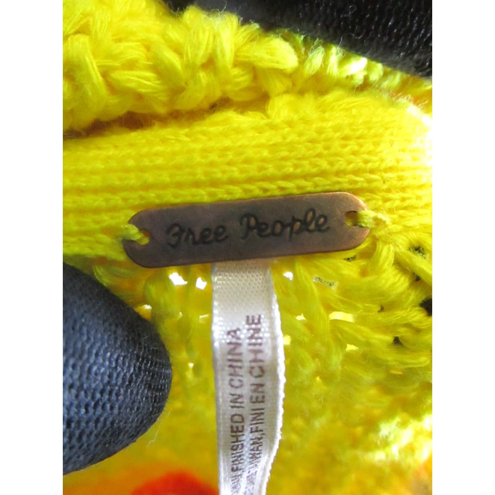 Free People VINTAGE Free People Sweater Womens Small Yellow Striped Chunky-Knit Crochet Mock Neck Long Sleeve Pullover Size S / US 4 / IT 40 - 3 Thumbnail
