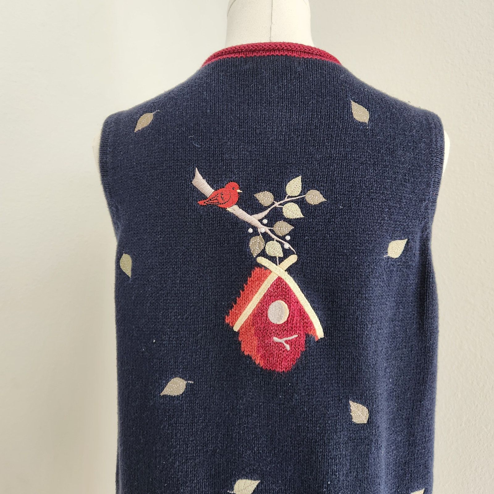 Vintage Vintage 90s Navy Blue Fall Knit Sleeveless Sweater Vest S Size S / US 4 / IT 40 - 7 Thumbnail