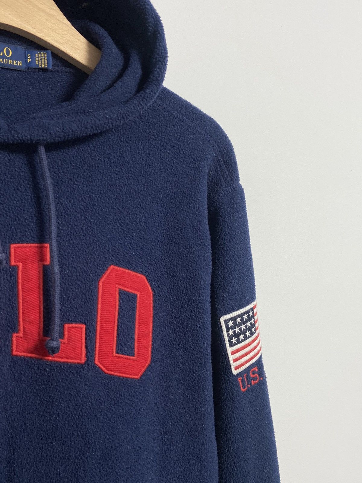 Vintage Polo Ralph Lauren Pullover Fleece Hoodie USA Flag Patch Size US S / EU 44-46 / 1 - 8 Thumbnail