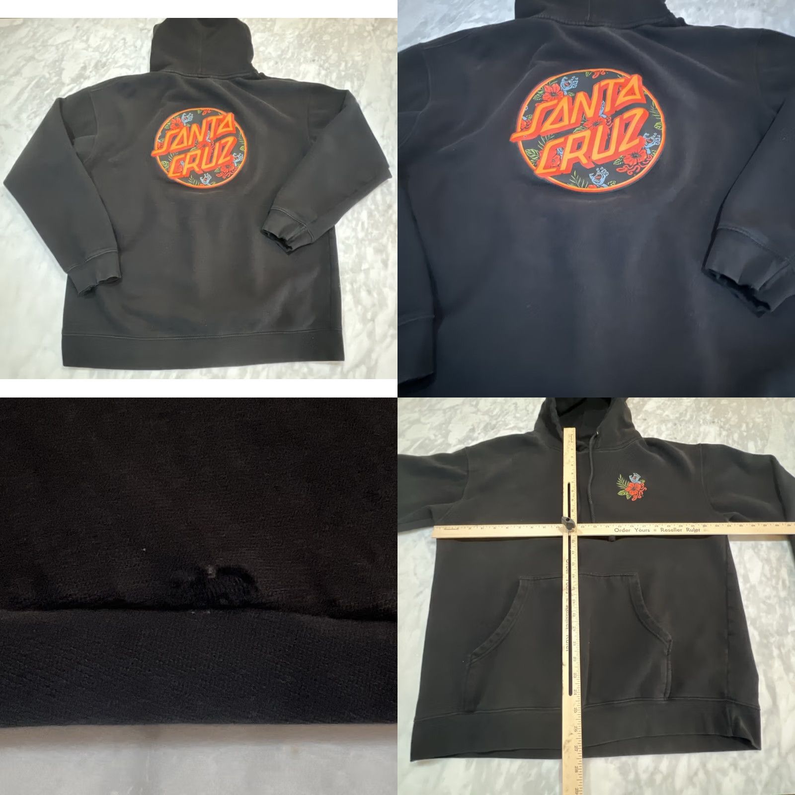 Vintage Santa Cruz Skateboard Hoodie Sweatshirt Men L Floral hibiscus Hand Black Thrash Size US L / EU 52-54 / 3 - 8 Thumbnail