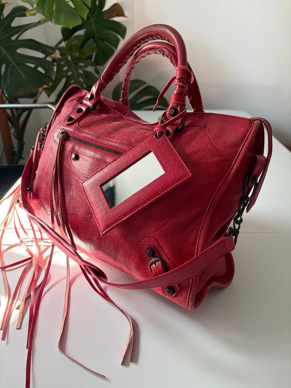 Balenciaga 2012 BALENCIAGA Rose Jaipur Lambskin Leather Motorcycle City Size ONE SIZE - 3 Thumbnail