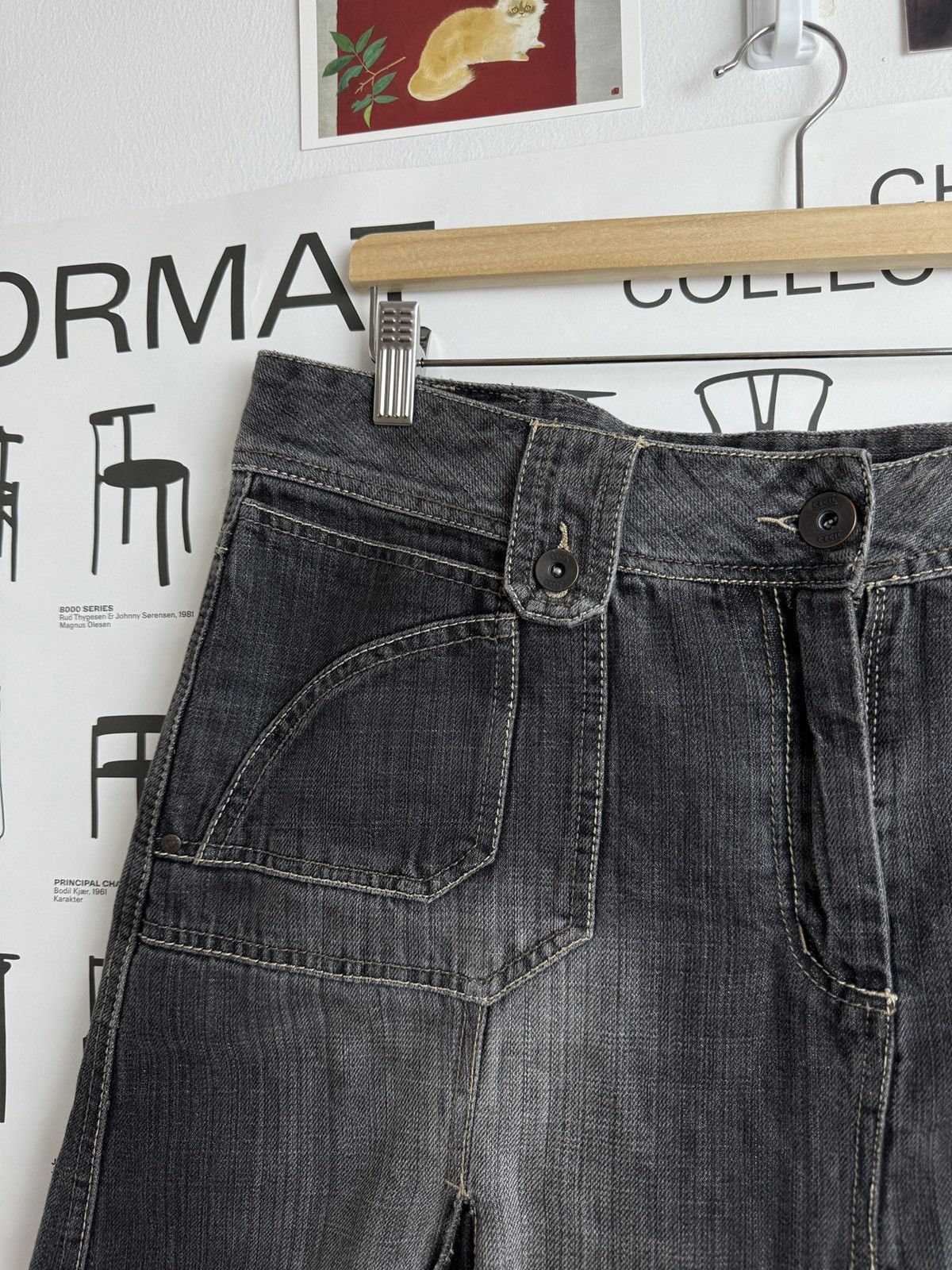 Japanese Brand Vintage y2k washed black denim midi skirt 33 opium grunge Size 33" - 4 Thumbnail
