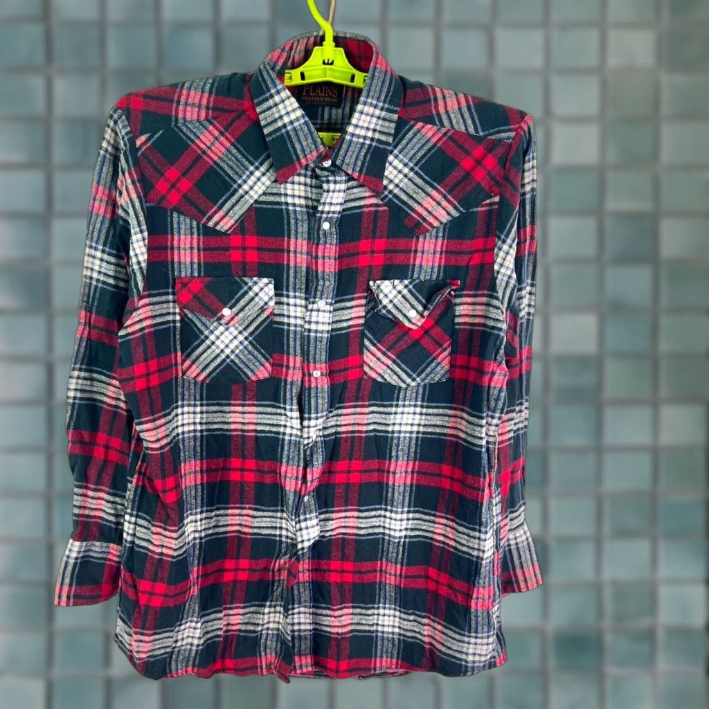 Vintage Plains Wester Wear Button-Up Flannel Shirt Mens Size L Red/Blue Plaid Classic Western Size US L / EU 52-54 / 3 - 1 Thumbnail