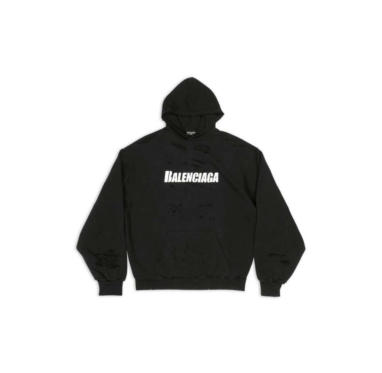 image of Balenciaga Destroyed Hoodie Fits Oversized in Black, Men's (Size XS)