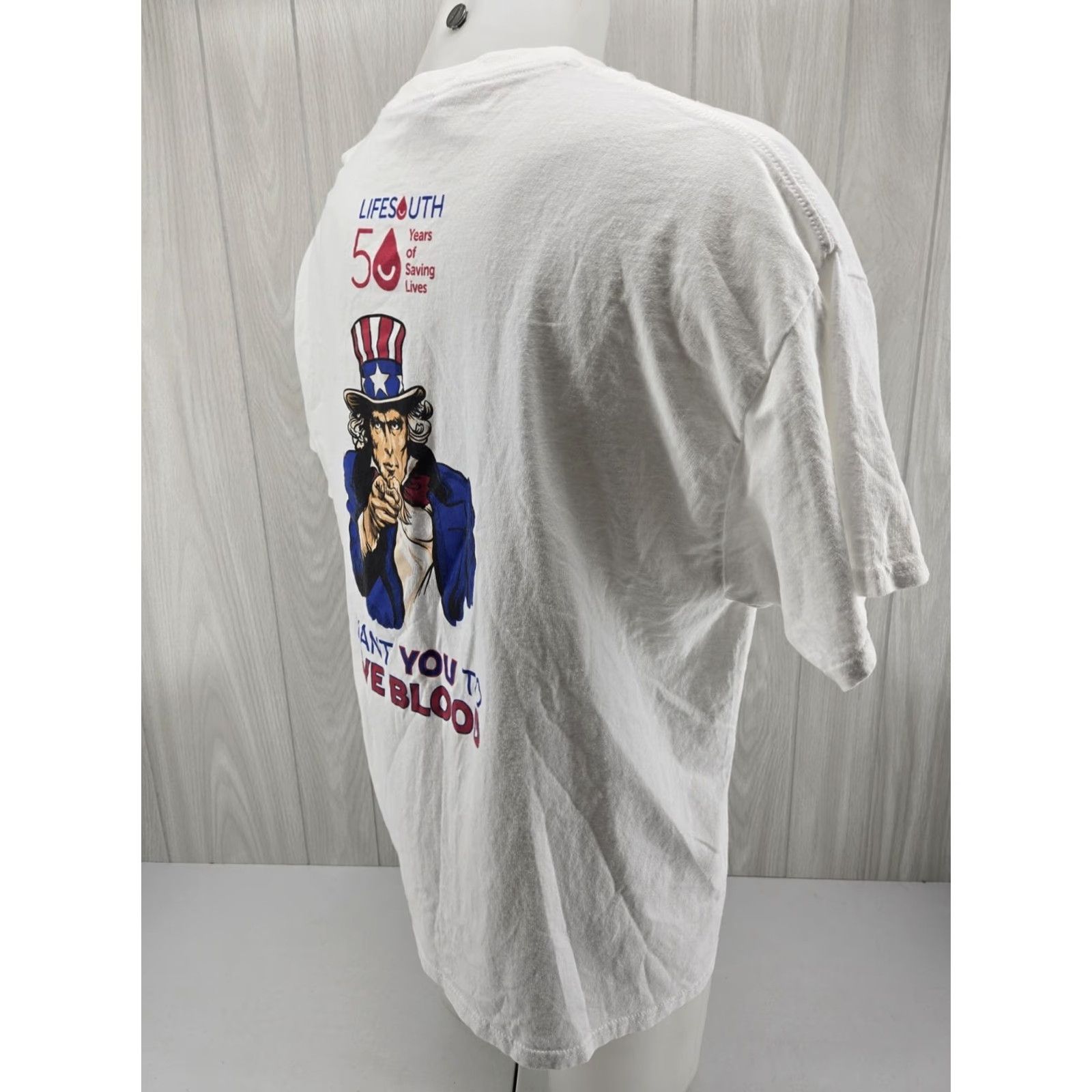 Gildan Lifesouth Blood Donor Uncle Sam Wants You Graphic T Shirt 2XL White Mens Gildan Short Sleeve Crew Neck Graphic Tee Size US XXL / EU 58 / 5 - 7 Thumbnail