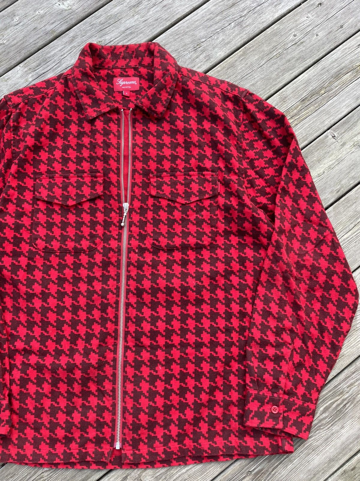 Supreme Supreme Houndstooth Flannel Zip Up Shirt FW18 Red Size Large Size US L / EU 52-54 / 3 - 5 Thumbnail