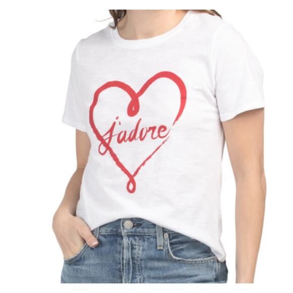 Cinq a Sept Cinq à Sept J'adore Heart Shrunken Tee M Size M / US 6-8 / IT 42-44 - 2 Thumbnail