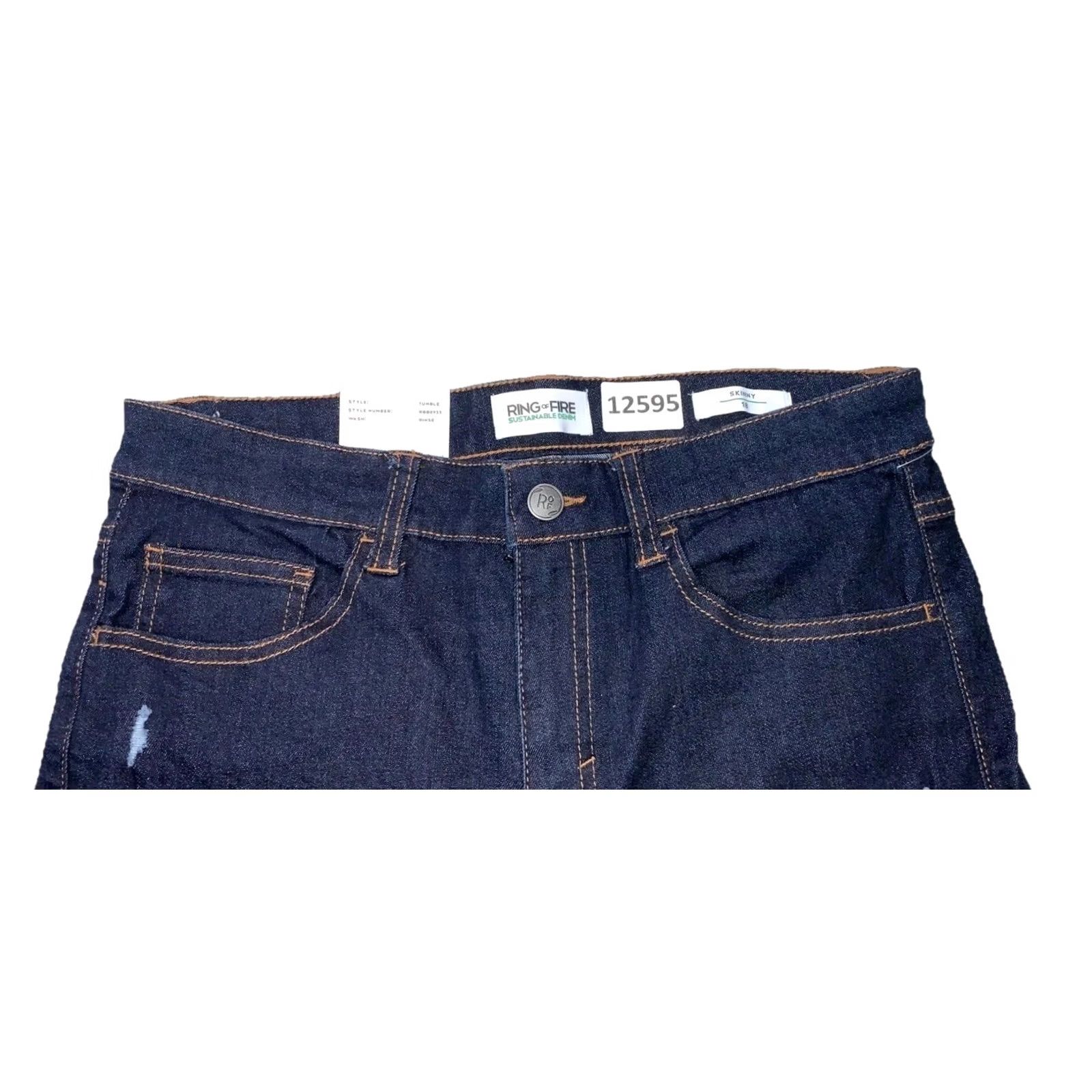 Ring Of Fire VINTAGE Reign Of Fire Ring Of Fire Sustainable Denim Dark Wash Skinny Distressed Jeans Juniors 18 NWT- Blue Size 40" / US 18 - 2 Thumbnail