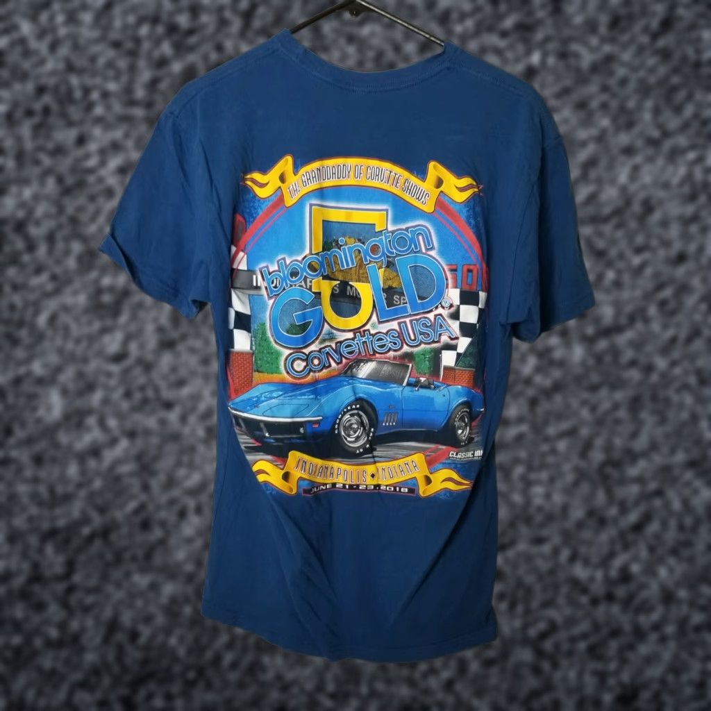Gildan Vintage Gildan Men's T-Shirt Blue Short Sleeve Crew Neck Double-Sided Corvette USA Bloomington Gold 90s, Preowned Size US M / EU 48-50 / 2 - 1 Thumbnail