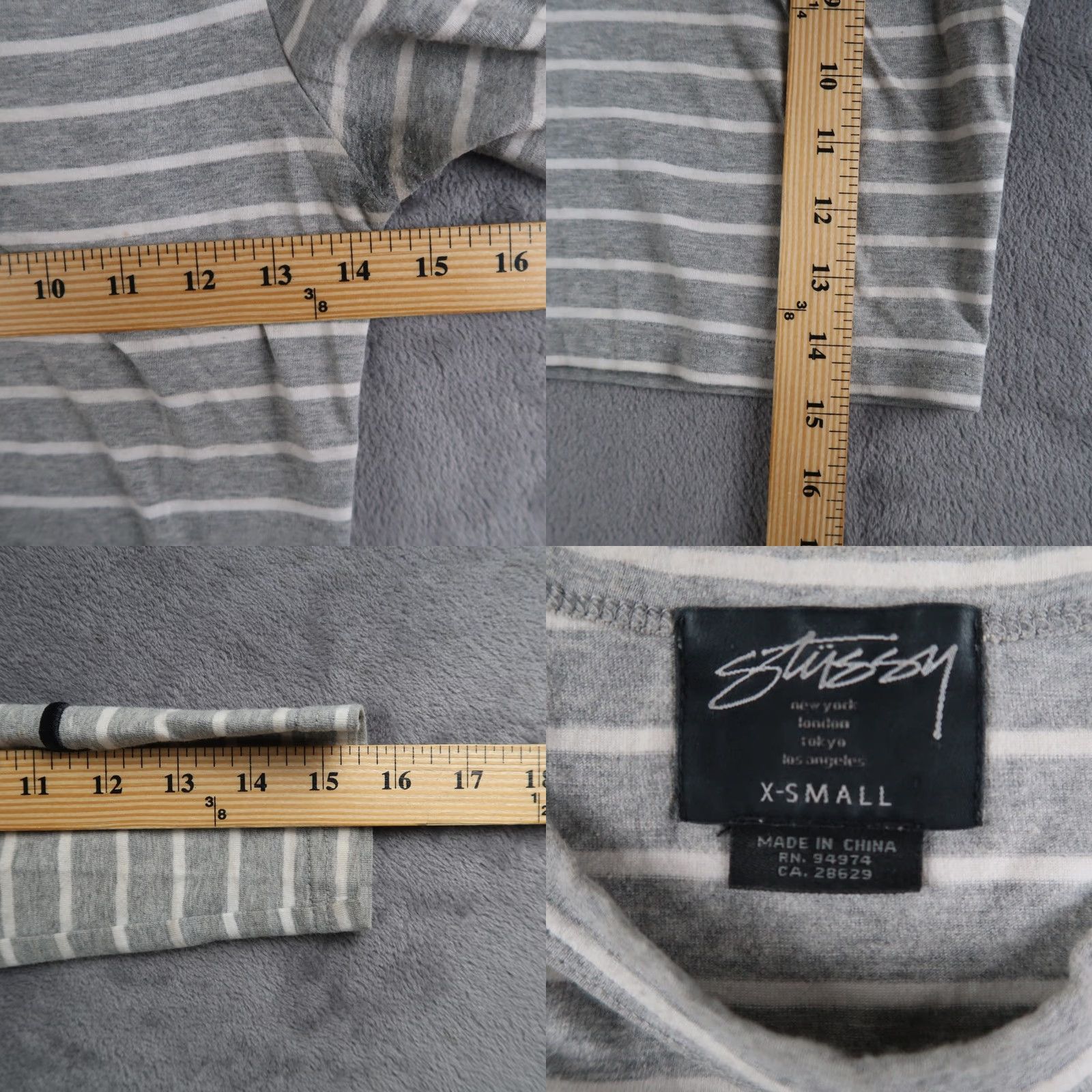 Vintage VINTAGE? STUSSY Cropped Long Sleeve T-Shirt Women XS Gray Embroidered Striped Knit Cotton Blend Shirt Ladies/ Womens? Size XS / US 0-2 / IT 36-38 - 8 Thumbnail