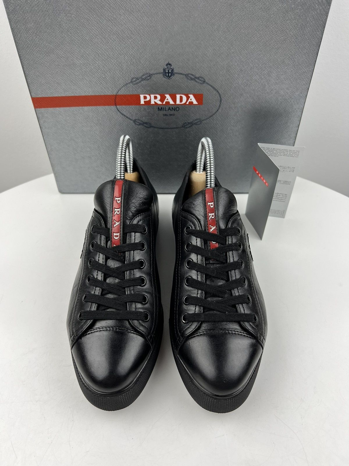 Prada PRADA Sneakers Low-Top Leather Shoes Red Tab Logo Black Wmns Size US 6.5 / IT 36.5 - 9 Thumbnail