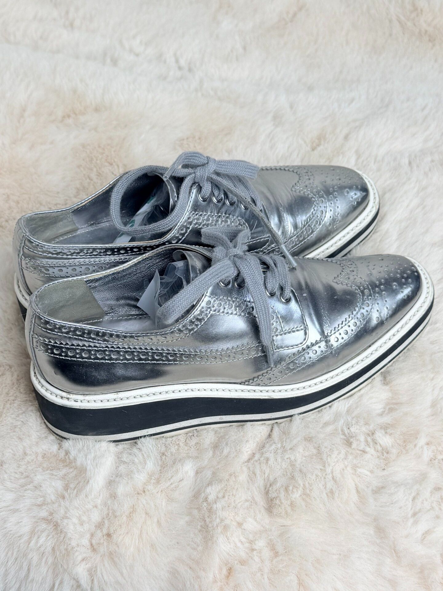 Prada Prada Silver Lowtop Sneakers us_5-5 Women Size US 5.5 / IT 35.5 - 1 Thumbnail