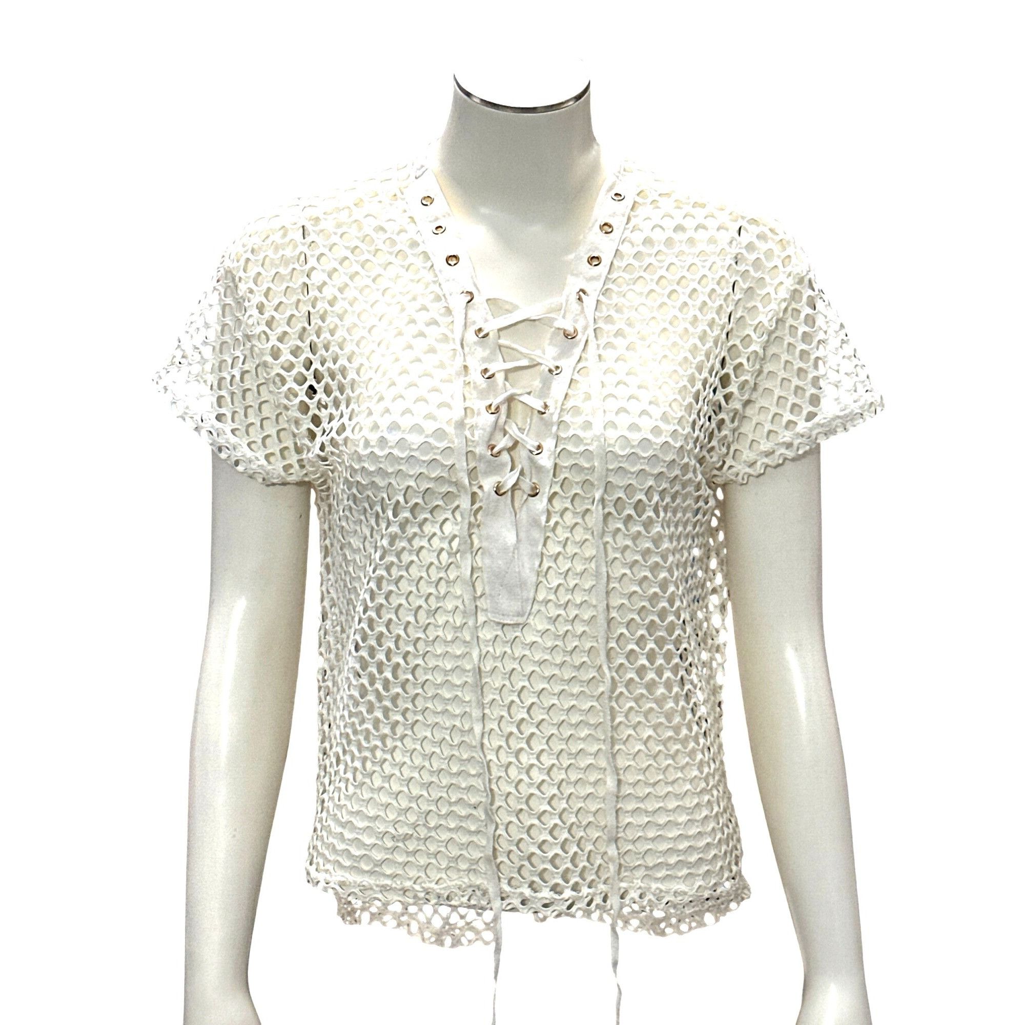 Other CCC Mesh Lace Up Crochet Swim Short Sleeve Cover Up Top Airy Size M / US 6-8 / IT 42-44 - 1 Thumbnail