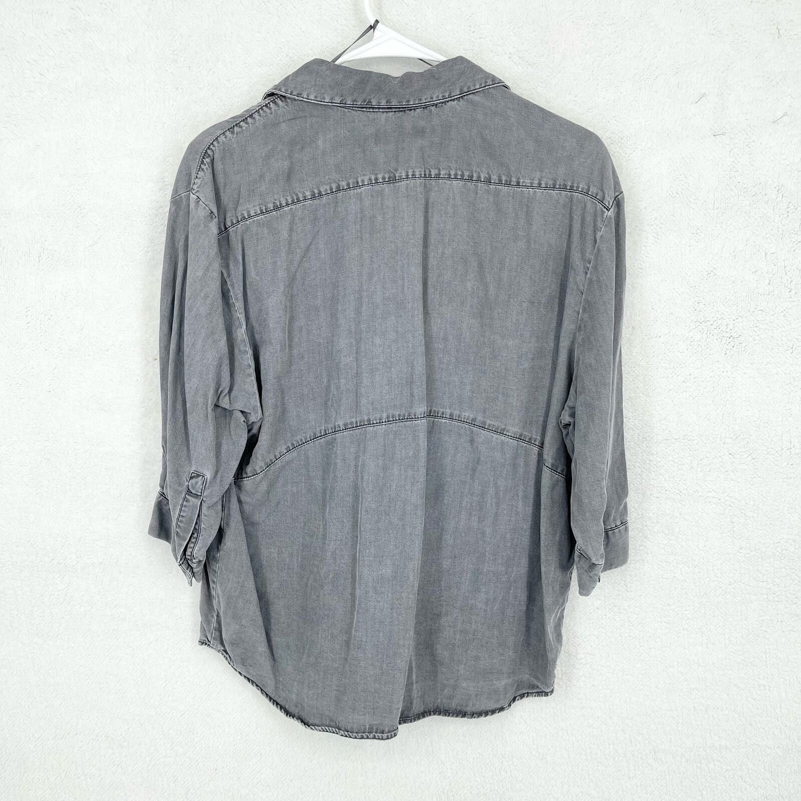 Zara Zara Blouse XS Gray 3/4 Sleeve deep V Neck Hemmed Collared Size XS / US 0-2 / IT 36-38 - 3 Thumbnail