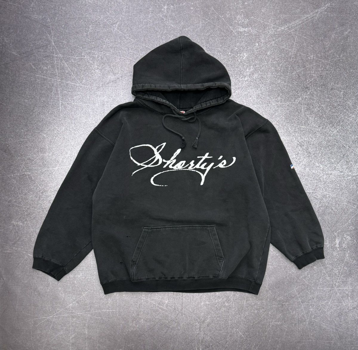 Shorty’s Skateboard Thrashed Faded Black Logo Hoodie Vintage