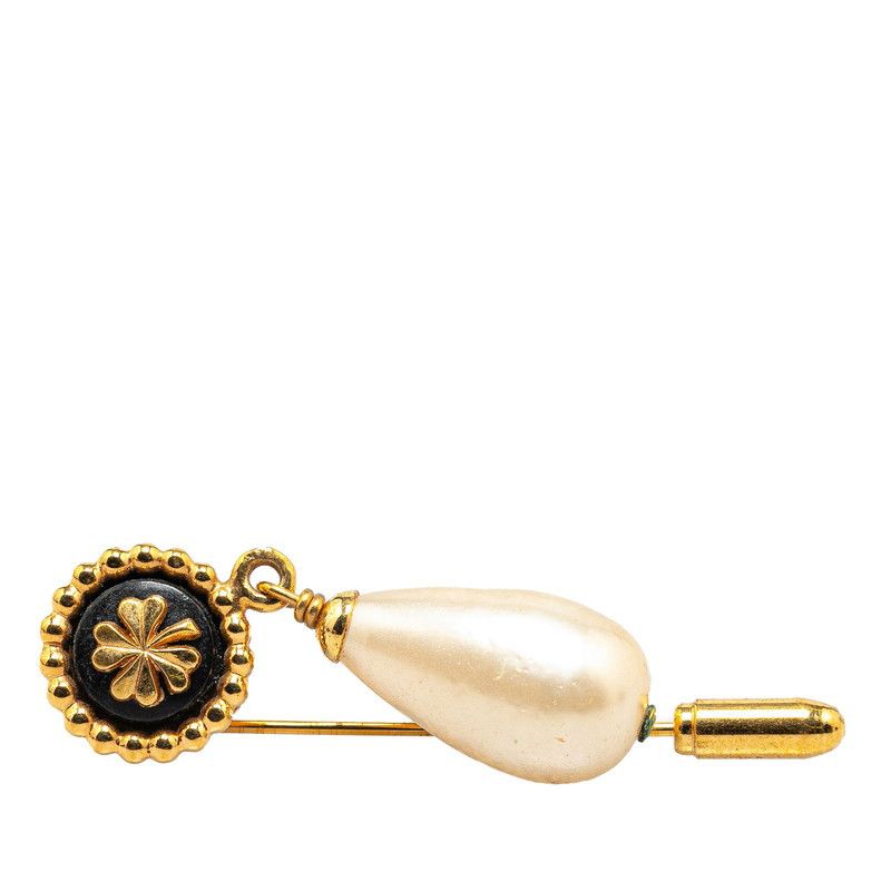 Chanel Chanel Chanel Clover Motif Faux Pearl Brooch Gold Plated Plastic Brooch 93P in Very Good Condition Size ONE SIZE - 1 Thumbnail