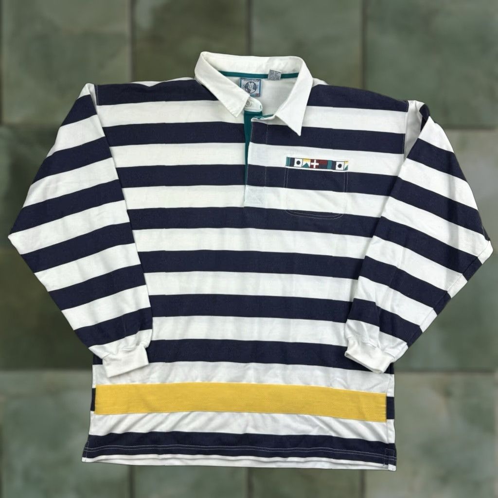 Van Heusen VINTAGE Van Heusen Polo Adult XL Striped Long Sleeve Rugby Nautical 90s Mens Size US XL / EU 56 / 4 - 1 Thumbnail