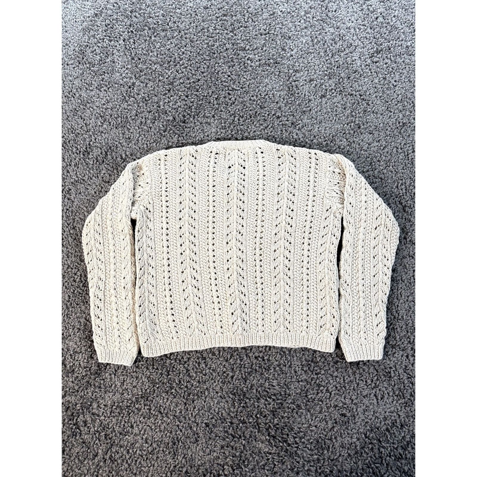 Eddie Bauer VINTAGE Eddie Bauer Cardigan Womens XS Ivory Open-Knit Crochet 90s V-Neck Long Sleeve Cotton Sweater Girls Size XS / US 0-2 / IT 36-38 - 5 Thumbnail