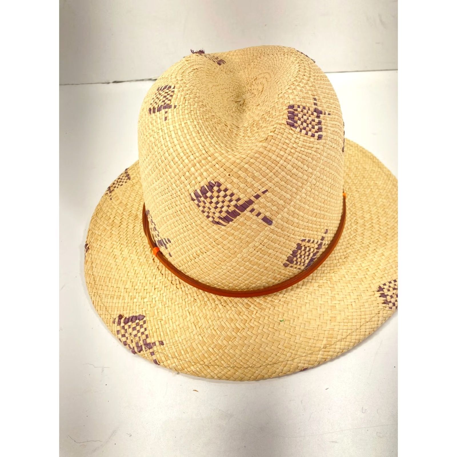 Brooks Brothers VINTAGE Brooks Brothers Panama Fedora Straw Hat Mens S/M Beige Fish Print Western Cowboy Size ONE SIZE - 2 Thumbnail
