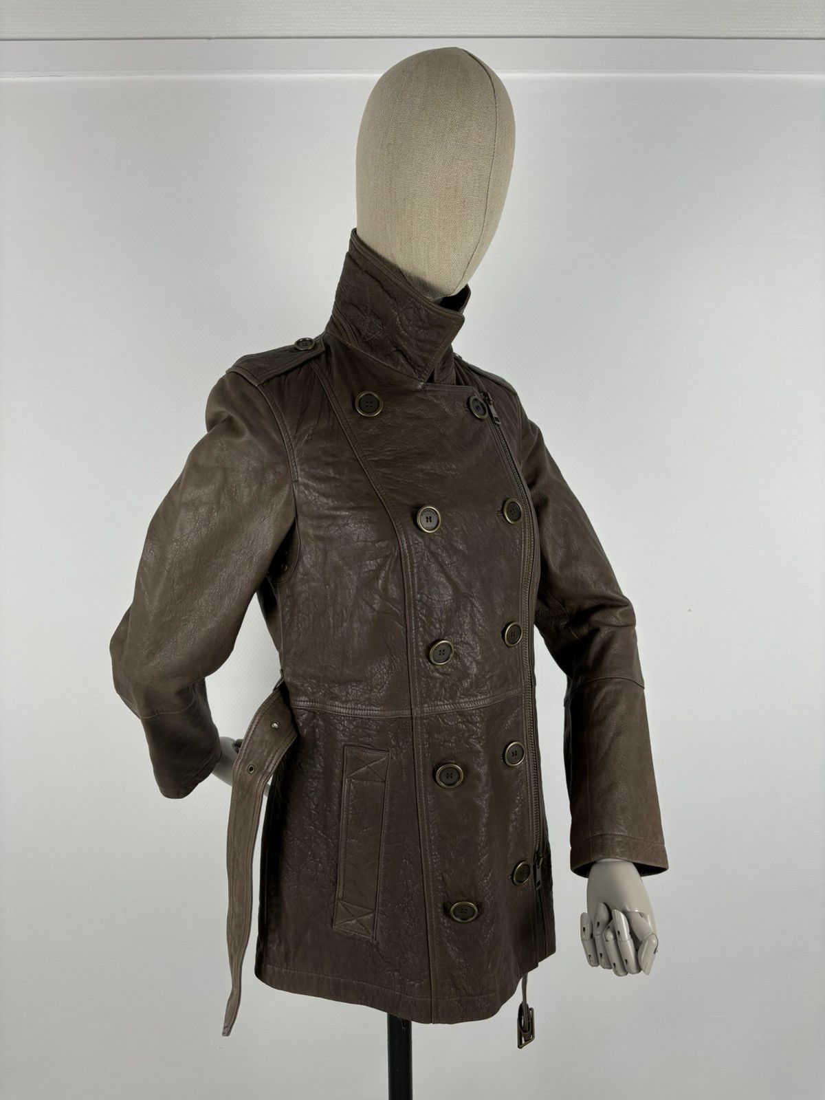 Burberry × Burberry Prorsum BRIT LAMBSKIN Nova Check Double-Breasted Zip Coat Belt Trench Jacket Size L / US 10 / IT 46 - 10 Thumbnail