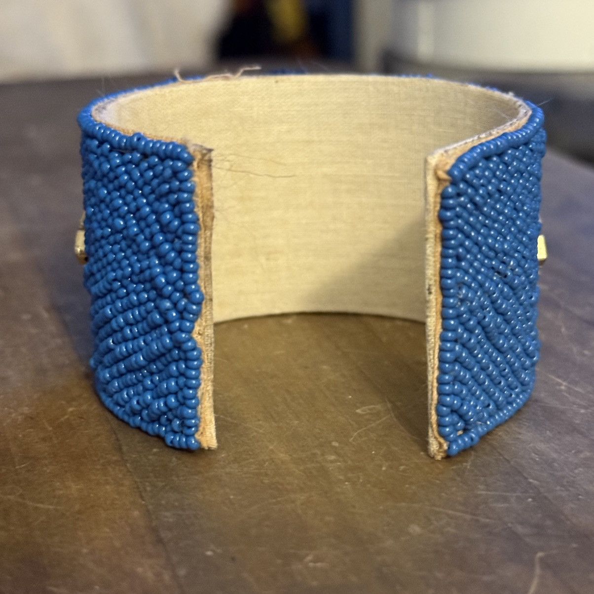 Other Handmade blue and gold beaded evil eye wide cuff bracelet Size ONE SIZE - 5 Thumbnail