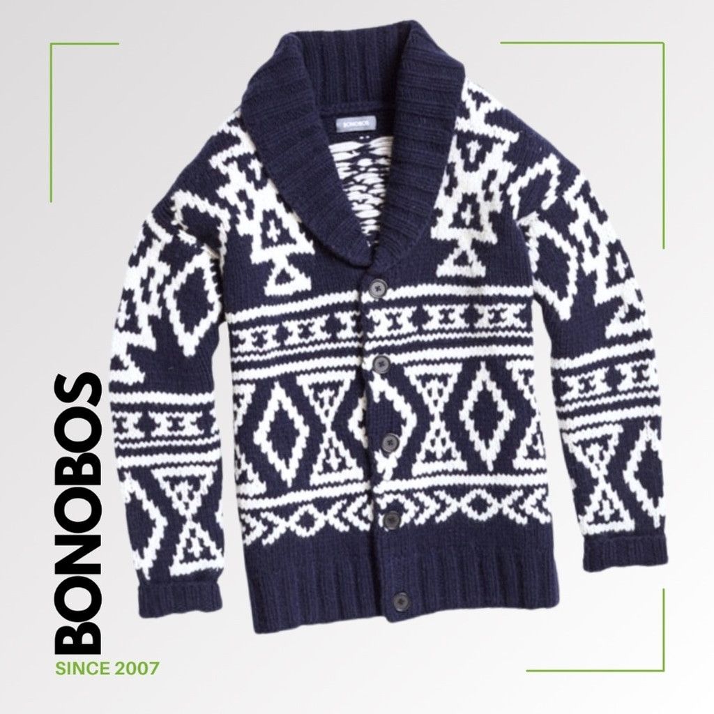 Bonobos BONOBOS Men's Hand-Knit Cardigan in Navy/White Size US S / EU 44-46 / 1 - 1 Thumbnail