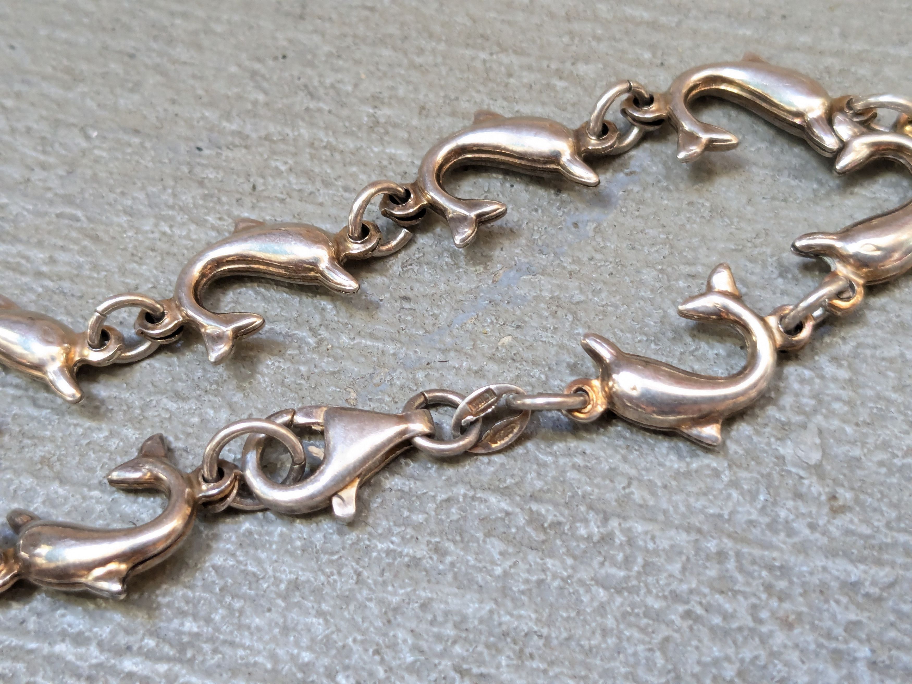 Jewelry × Vintage Vintage Sterling Silver Bracelet Dolphin Chain 7.25" Italy Size ONE SIZE - 5 Thumbnail