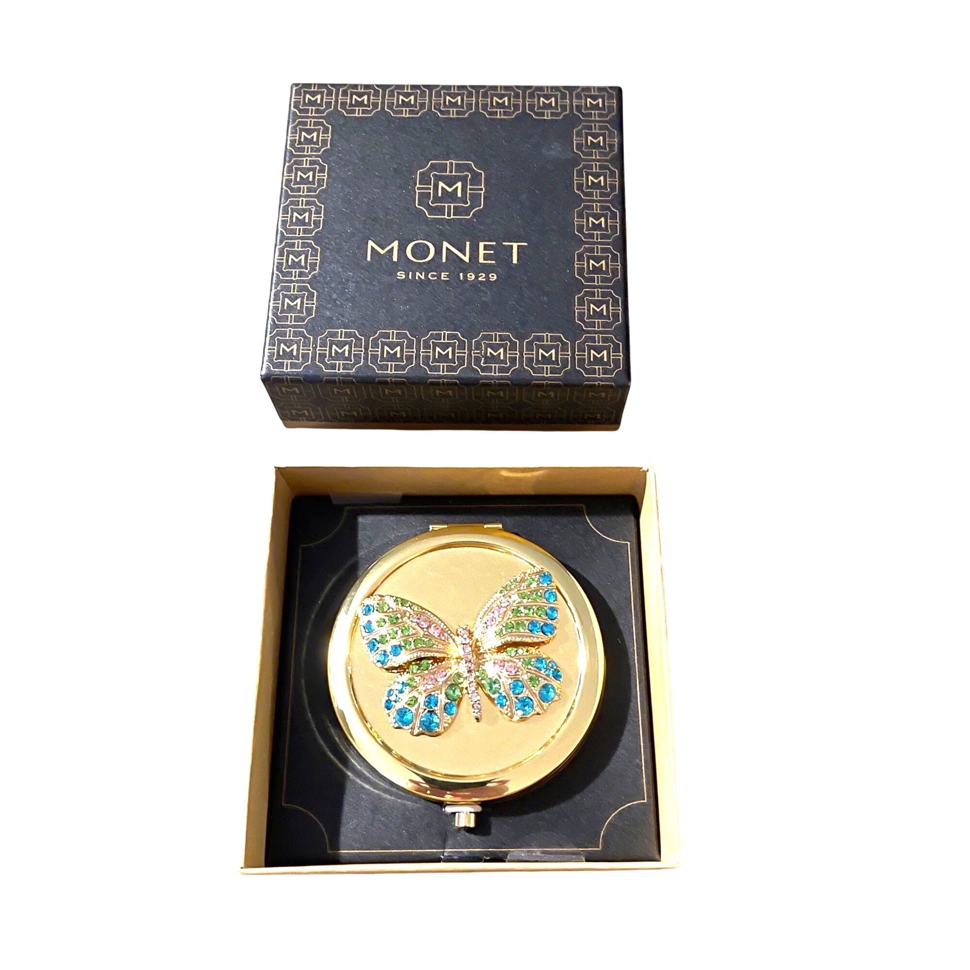 Monet Gold Monet Crystal Butterfly Cosmetic Compact Mirror New Size ONE SIZE - 2 Thumbnail