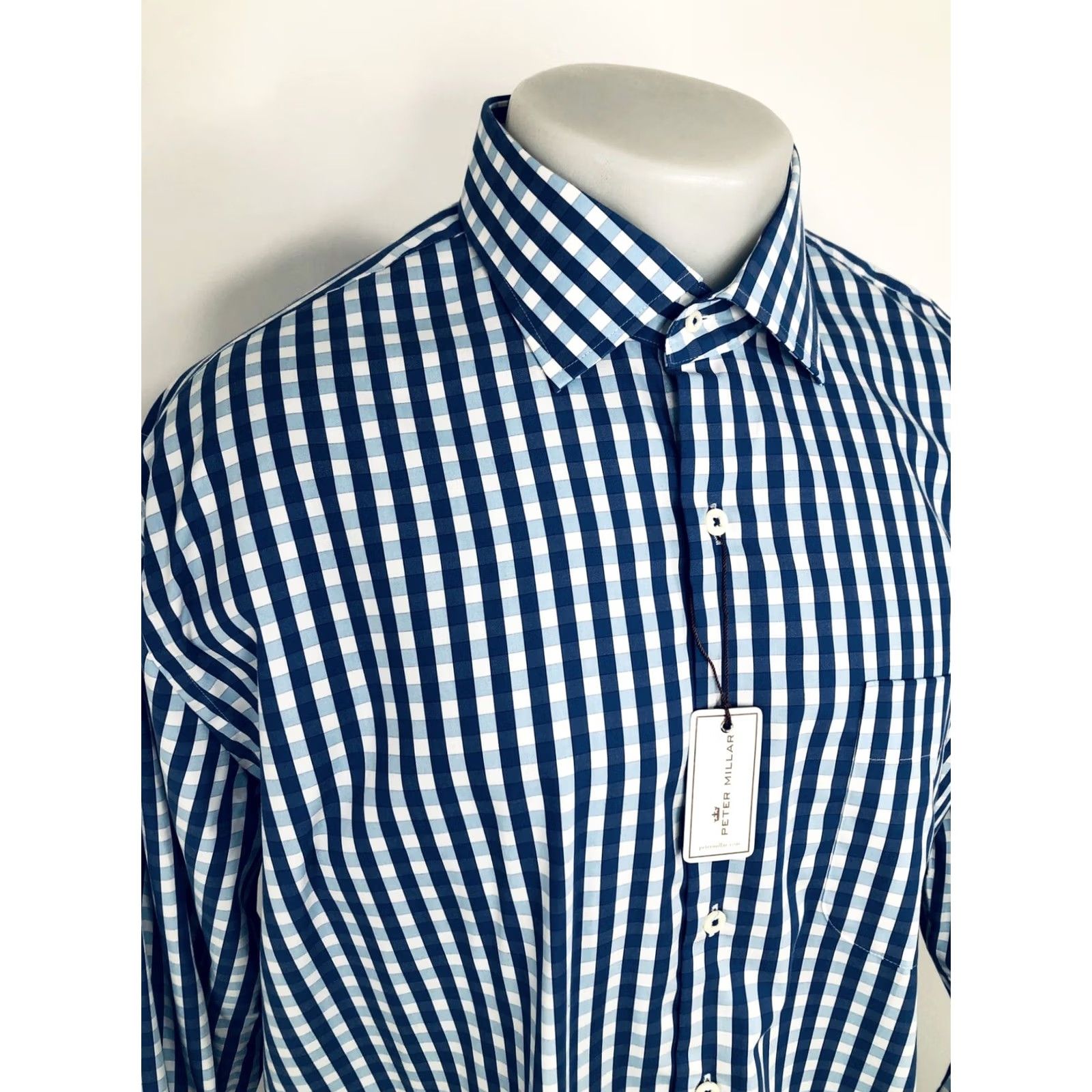 Peter Millar Peter Millar / Seaside Finish - XL Shirt - Plaid Check - Blue / White - Button-Up - Long Sleeve - Men Size US XL / EU 56 / 4 - 3 Thumbnail