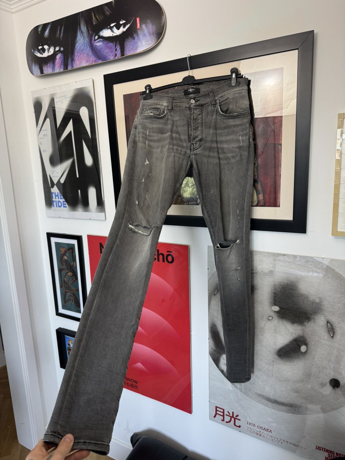 Amiri Amiri Mx1 Skinny Jeans Gray Denim Pant Distressed Designer Size US 31 - 2 Thumbnail