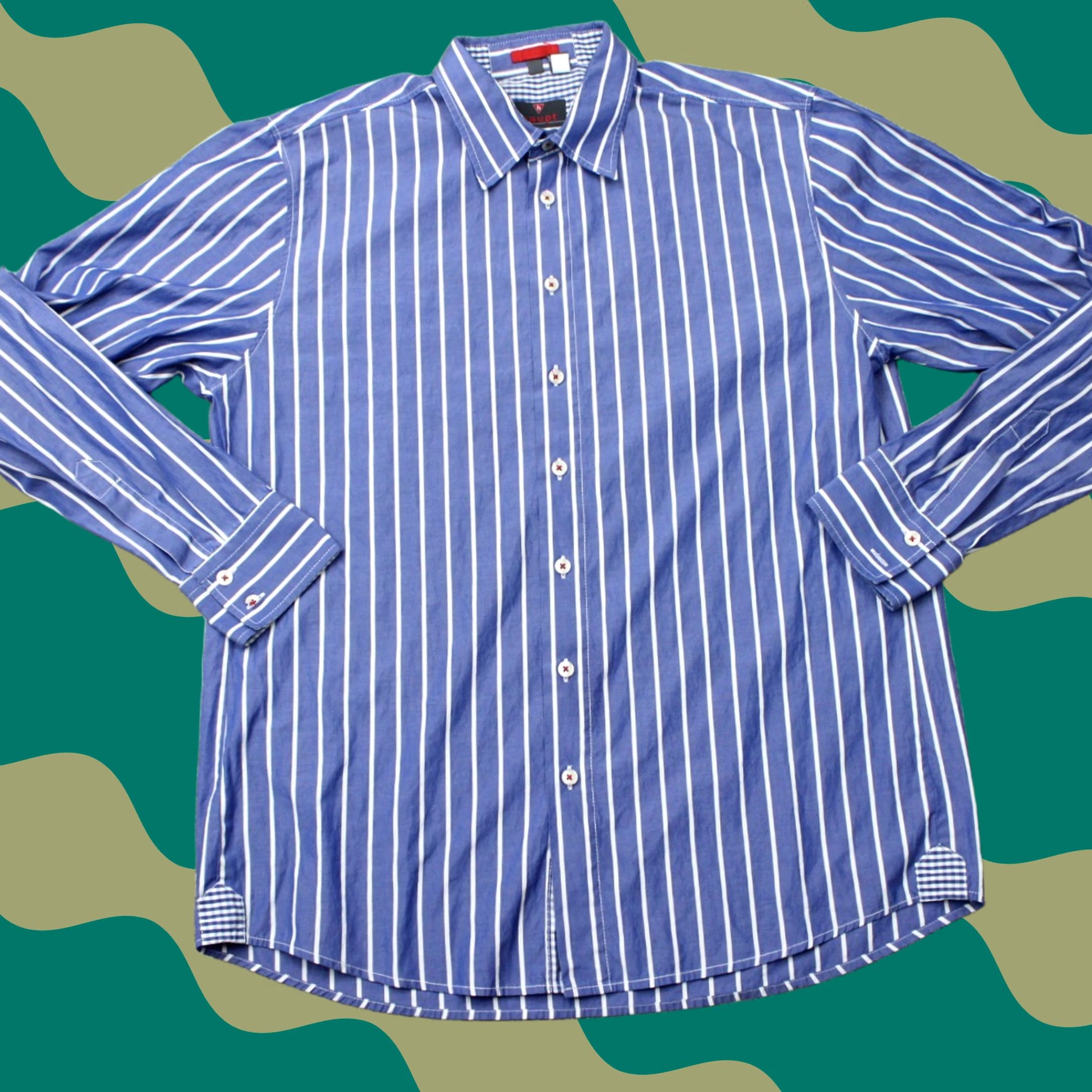 Vintage Haupt Dress Shirt Mens Large 16 1/2 41/42 Blue/White Striped Long Sleeve Button Up Shirt Size US XL / EU 56 / 4 - 1 Thumbnail
